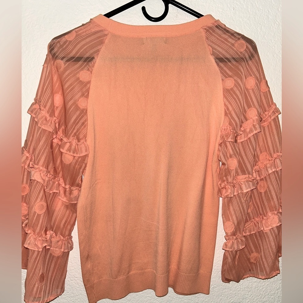 Pink Ruffled 3/4 Sleeve Blouse - Picture 4 of 8